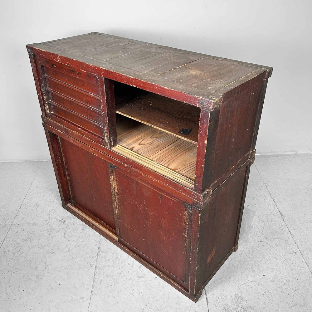 Traditional Taishō Two-Piece Japanese Storage Cabinet, 1920s, Set of 2