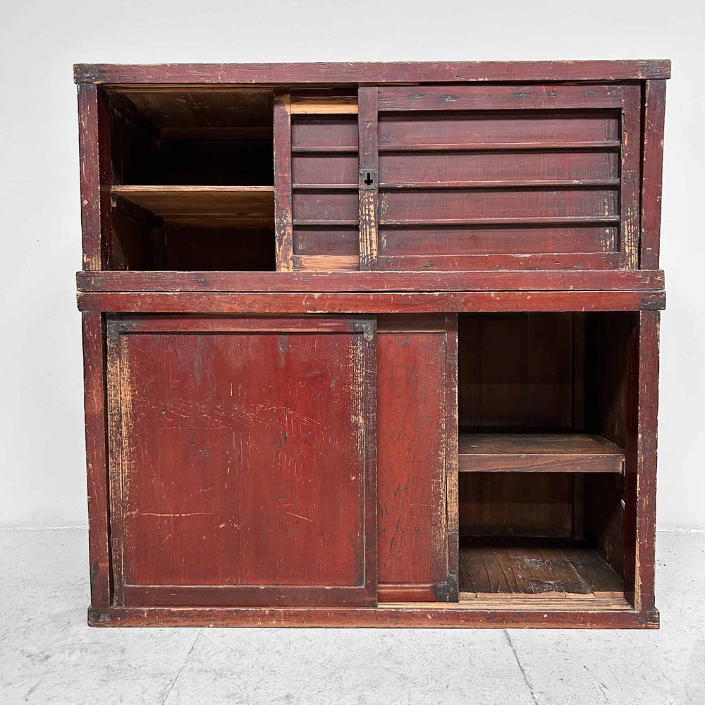 Traditional Taishō Two-Piece Japanese Storage Cabinet, 1920s, Set of 2