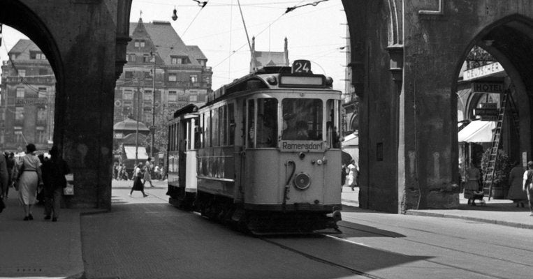 Tram Line No 24 to Rammersdorf at Karlstor, Munich Germany, 1937-DYV-988713