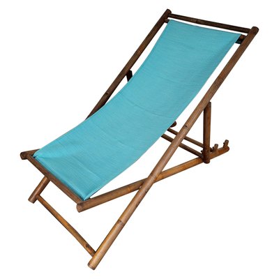 Transat Folding Deck Chair in Bamboo Wood and Fabric, 1970s-EUP-1725901