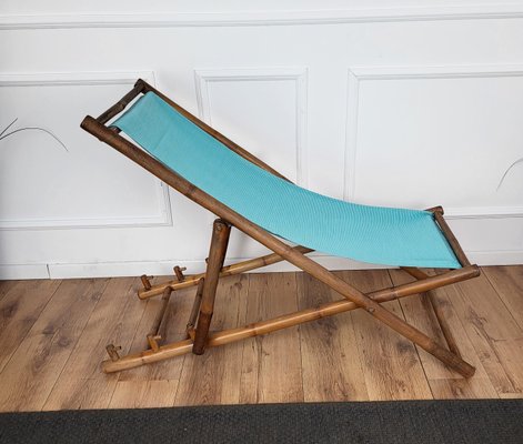 Transat Folding Deck Chair in Bamboo Wood and Fabric, 1970s-EUP-1725901