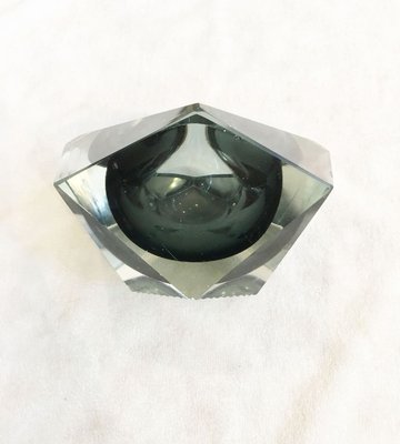 Transparent and Anthracite Gray Ashtray Submerged in Murano Glass in the Style of Flavio Poli, 1960s-GGK-762313