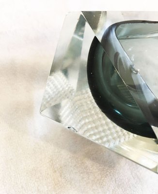 Transparent and Anthracite Gray Ashtray Submerged in Murano Glass in the Style of Flavio Poli, 1960s-GGK-762313