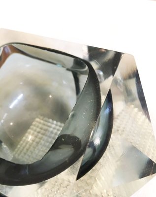 Transparent and Anthracite Gray Ashtray Submerged in Murano Glass in the Style of Flavio Poli, 1960s-GGK-762313