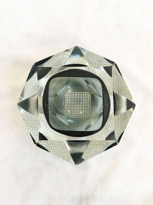 Transparent and Anthracite Gray Ashtray Submerged in Murano Glass in the Style of Flavio Poli, 1960s-GGK-762313