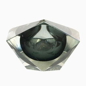 Transparent and Anthracite Gray Ashtray Submerged in Murano Glass in the Style of Flavio Poli, 1960s-GGK-762313