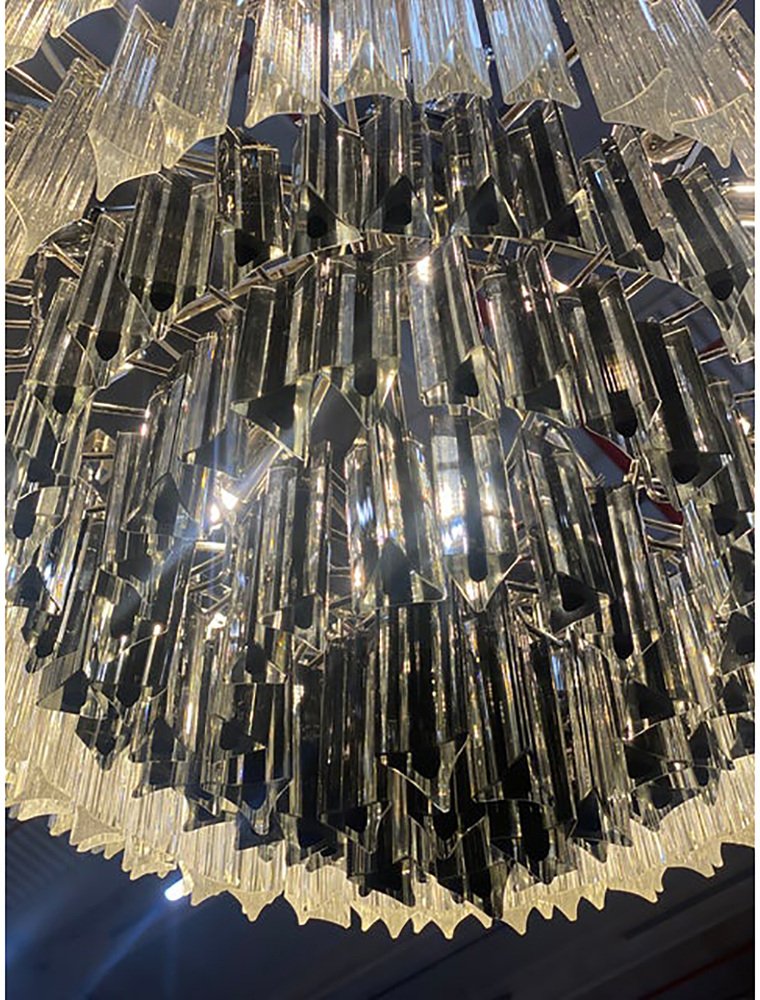 Transparent and Black Triedro Murano Glass Chandelier by Simoeng