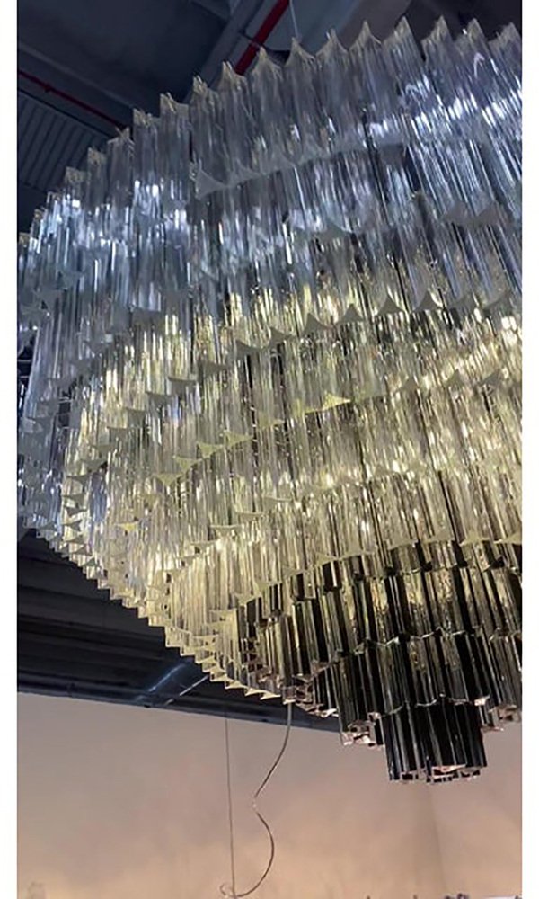 Transparent and Black Triedro Murano Glass Chandelier by Simoeng