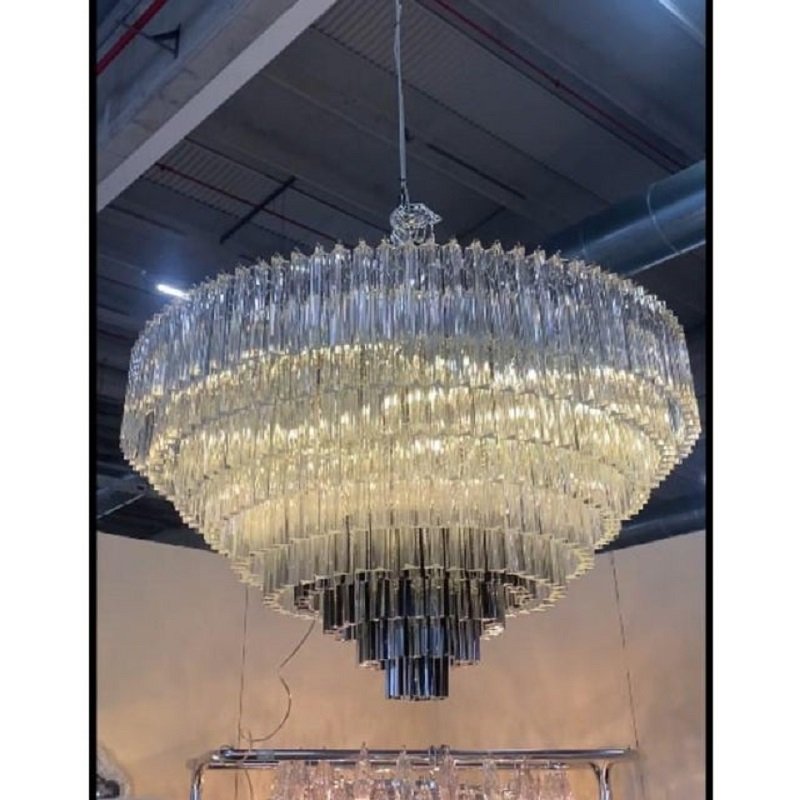 Transparent and Black Triedro Murano Glass Chandelier by Simong