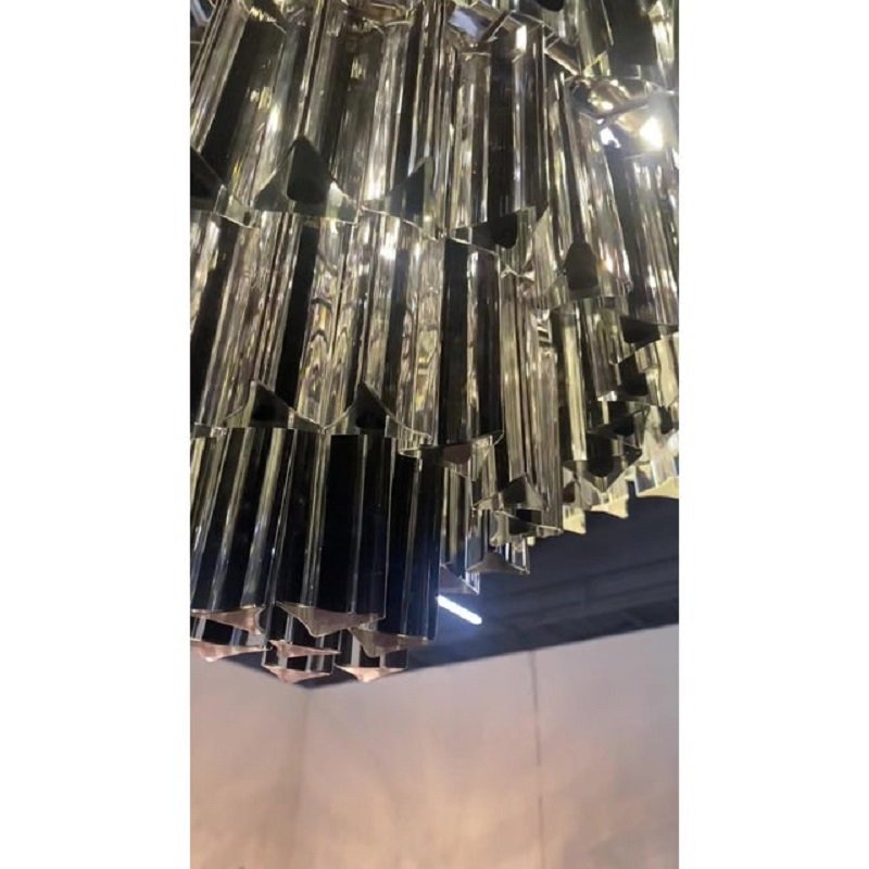 Transparent and Black Triedro Murano Glass Chandelier by Simong