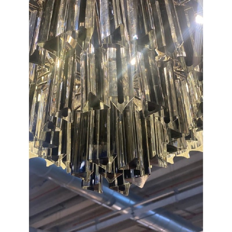 Transparent and Black Triedro Murano Glass Chandelier by Simong