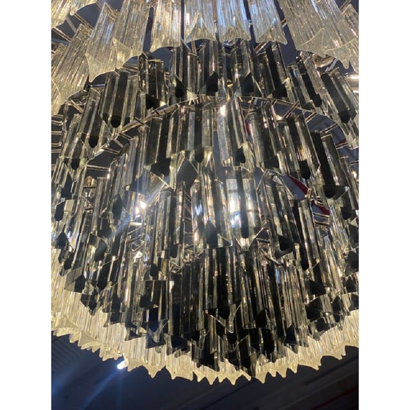 Transparent and Black Triedro Murano Glass Chandelier by Simong