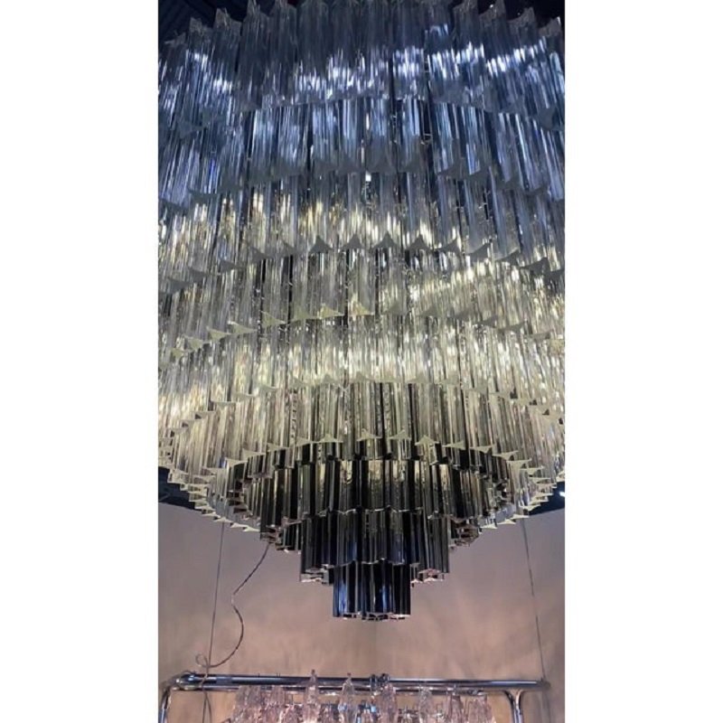 Transparent and Black Triedro Murano Glass Chandelier by Simong