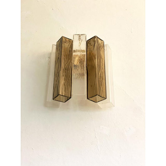 Transparent and Fumè Squared Murano Glass Wall Sconces by Simoeng, Set of 2