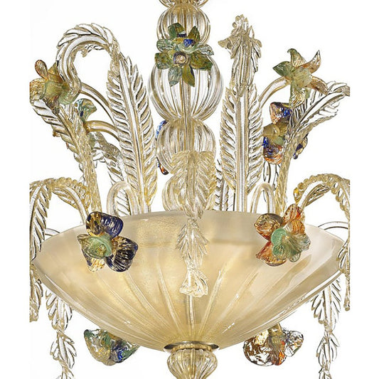 Transparent and Gold Floral Chandelier in Murano Glass by Simoeng