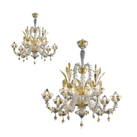 Transparent and Gold Murano Glass Chandeliers by Simoeng, Set of 2