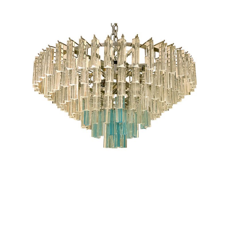 Transparent and Light Blue Triedro Chandelier in Murano Glass