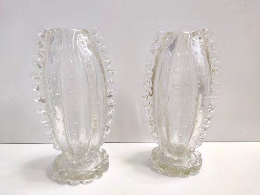 Transparent Bullicante Murano Glass Vases attributed to Ercole Barovier, 1930s, Set of 2-JPQ-1822625