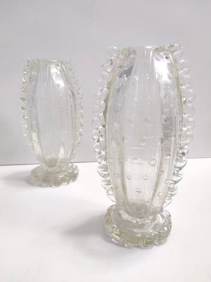 Transparent Bullicante Murano Glass Vases attributed to Ercole Barovier, 1930s, Set of 2-JPQ-1822625