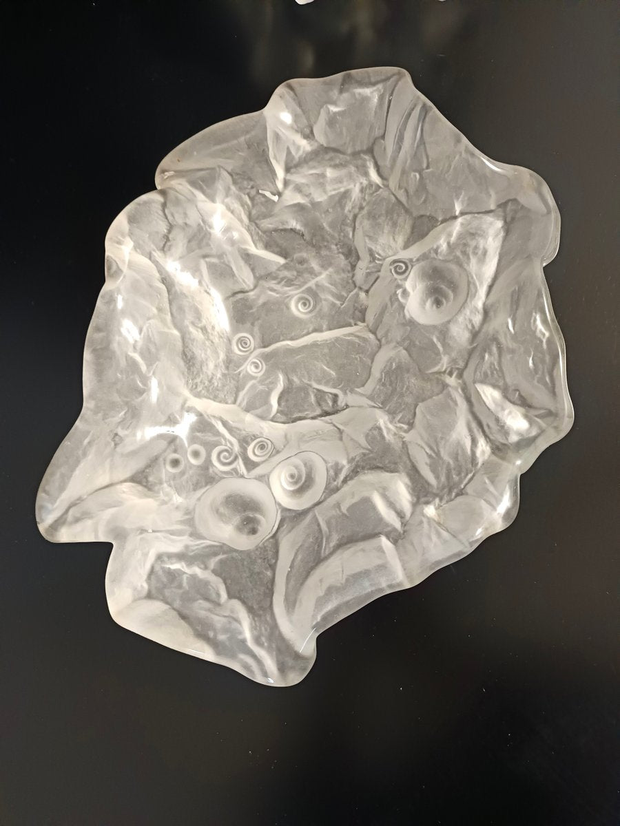 Transparent Heavy Crystal Trinket Bowl-Ashtray with Shells attributed to Jolanda Prinsen, 1970s