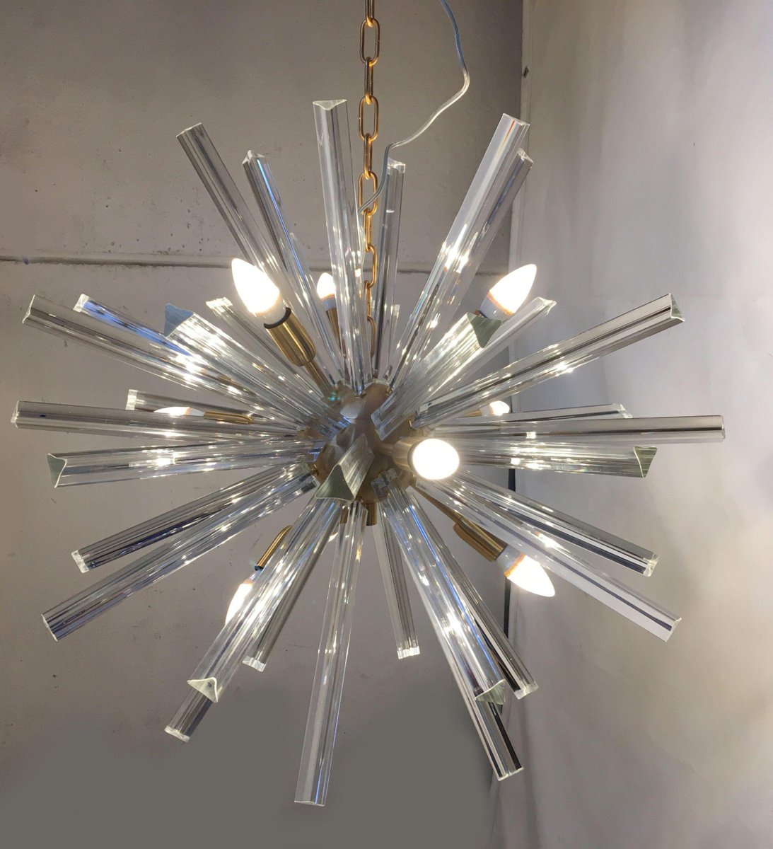 Transparent Triedro Murano Glass Sputnik Chandelier