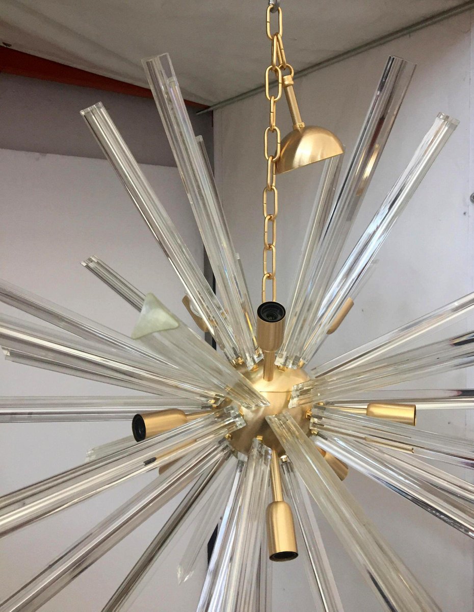 Transparent Triedro Murano Glass Sputnik Chandelier