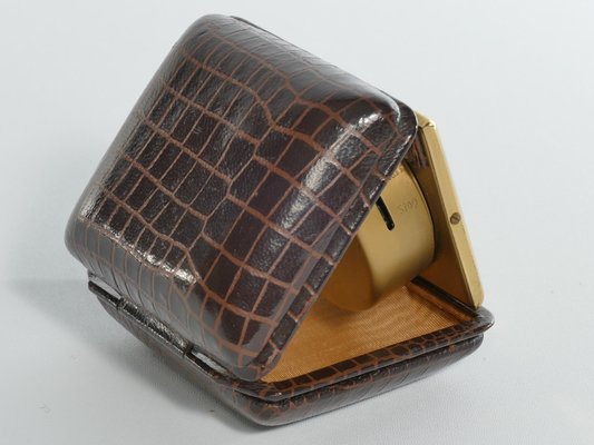 Travel Alarm Clock in Brass and Faux Snakeskin from G.W., Germany, 1950s-RUK-1758044