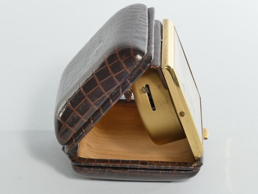 Travel Alarm Clock in Brass and Faux Snakeskin from G.W., Germany, 1950s-RUK-1758044