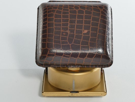 Travel Alarm Clock in Brass and Faux Snakeskin from G.W., Germany, 1950s-RUK-1758044