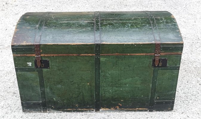 Travel Trunk in Green Varnished Wood, 1900s-RAQ-1271802