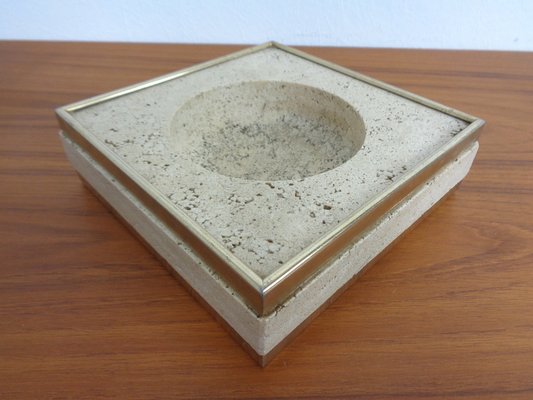 Travertin & Brass Ashtray by Fratelli Mannelli, Italy, 1970s-RDW-1722310