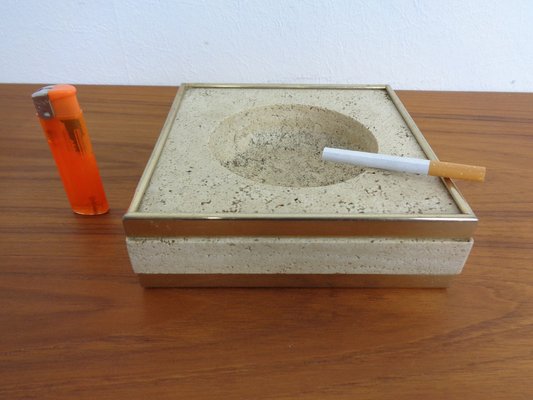 Travertin & Brass Ashtray by Fratelli Mannelli, Italy, 1970s-RDW-1722310