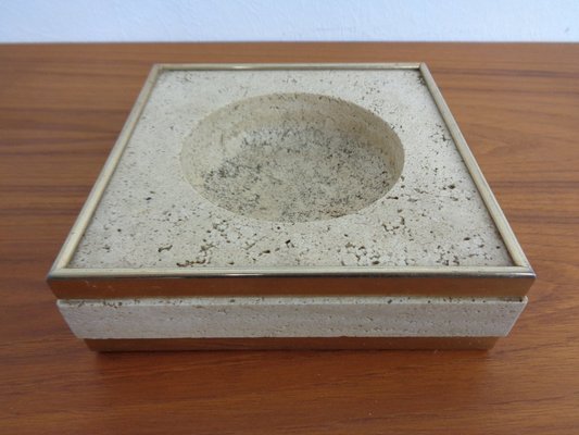 Travertin & Brass Ashtray by Fratelli Mannelli, Italy, 1970s-RDW-1722310