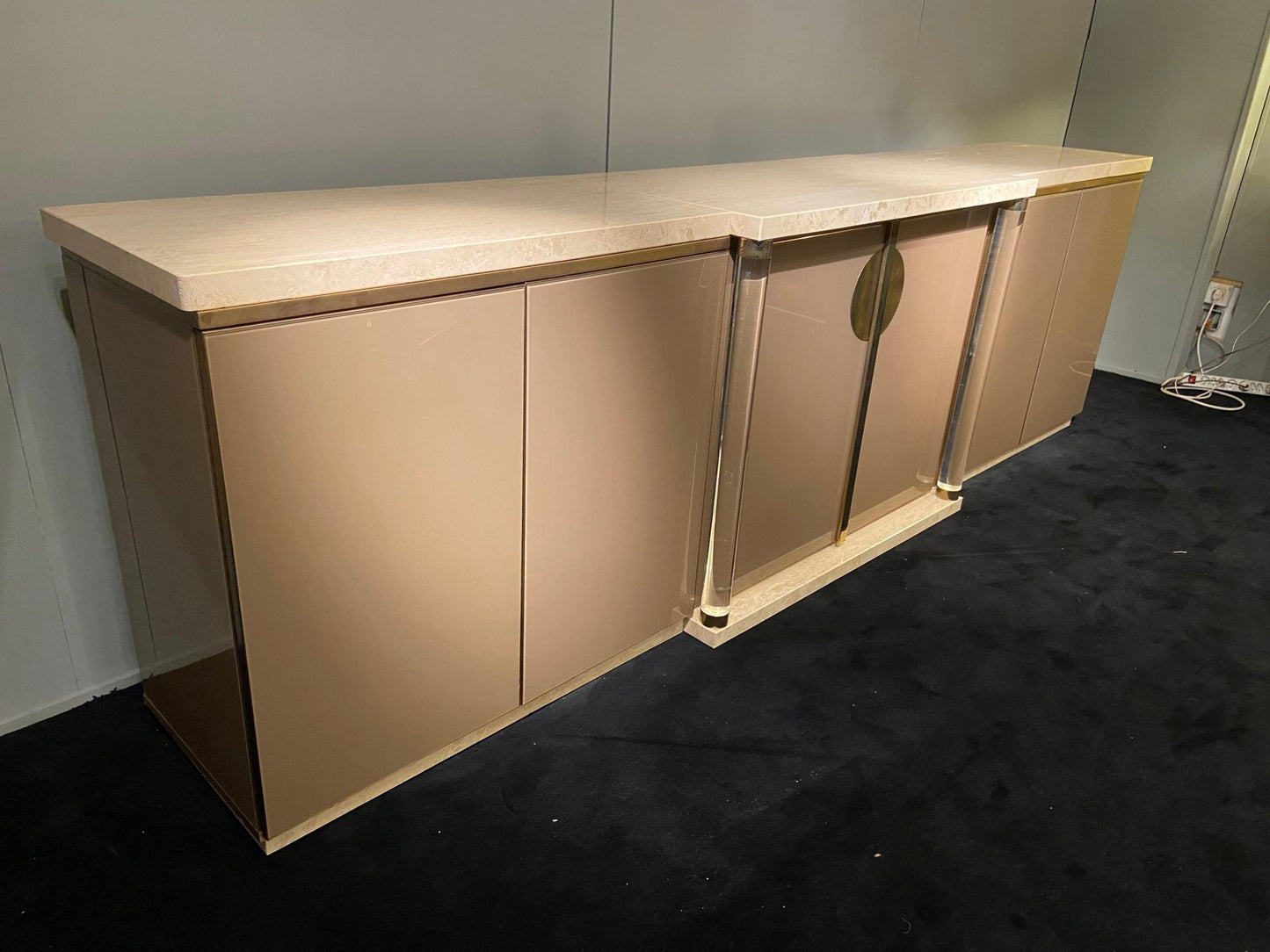 Travertine and Acrylic Glass Lacquered Sideboard from Belgo Chrom, 1970s