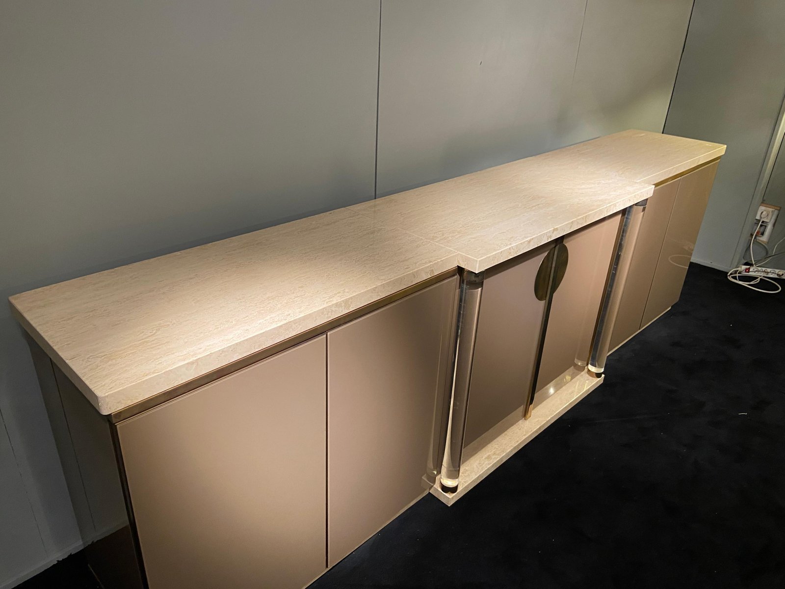 Travertine and Acrylic Glass Lacquered Sideboard from Belgo Chrom, 1970s