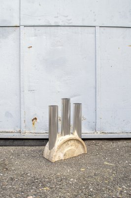 Travertine and Aluminum Umbrella Stand, Italy, 1970s-VCV-1757006