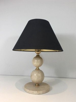 Travertine and Brass Lamp, 1970s-BA-1365590