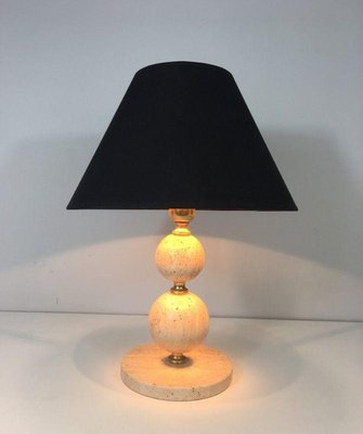 Travertine and Brass Lamp, 1970s-BA-1365590