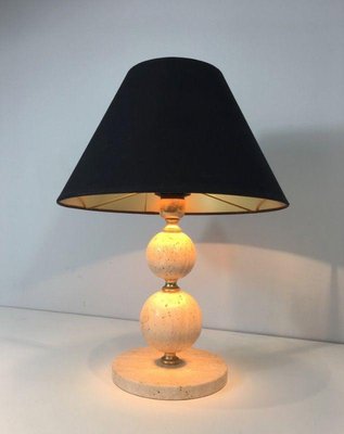 Travertine and Brass Lamp, 1970s-BA-1365590