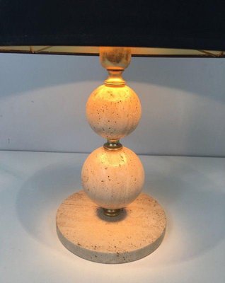 Travertine and Brass Lamp, 1970s-BA-1365590