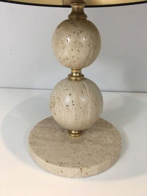 Travertine and Brass Lamp, 1970s-BA-1365590