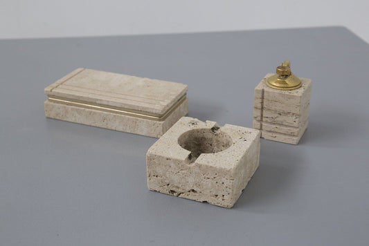 Travertine and Brass Smoking Set by Enzo Mari, 1970s, Set of 4