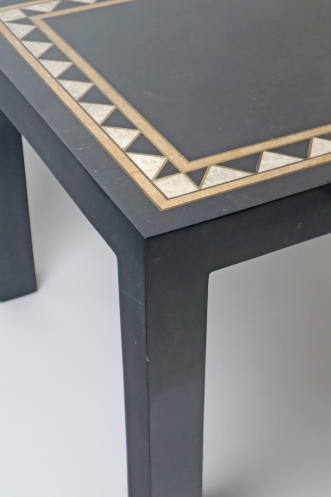 Travertine and Brass Stone Inlay Side Table by J.C. Mahey, 1970s