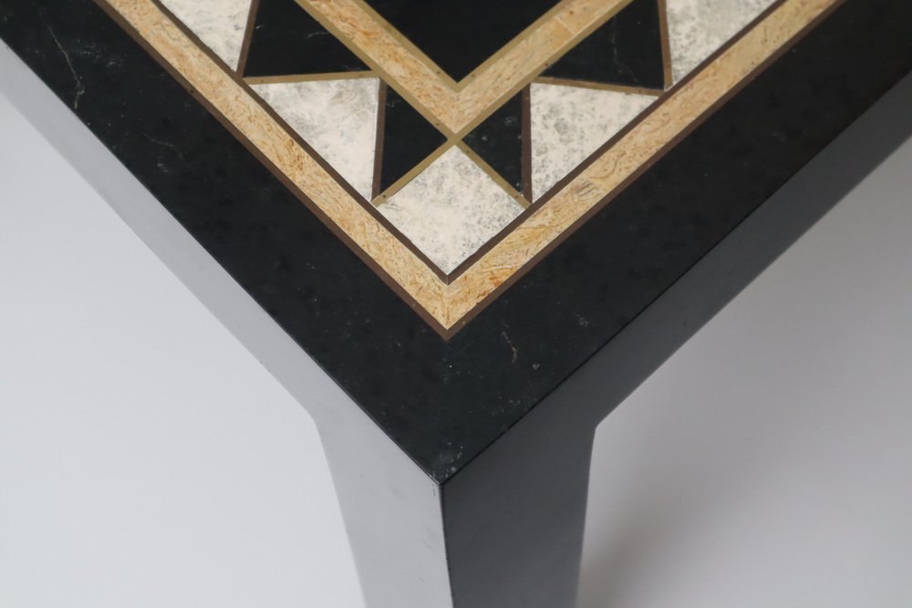 Travertine and Brass Stone Inlay Side Table by J.C. Mahey, 1970s