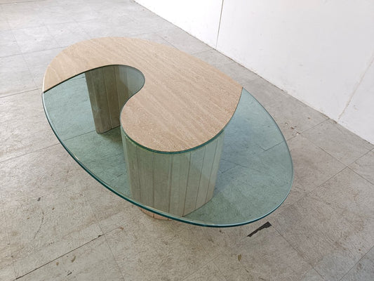 Travertine and Glass Coffee Table, 1970s