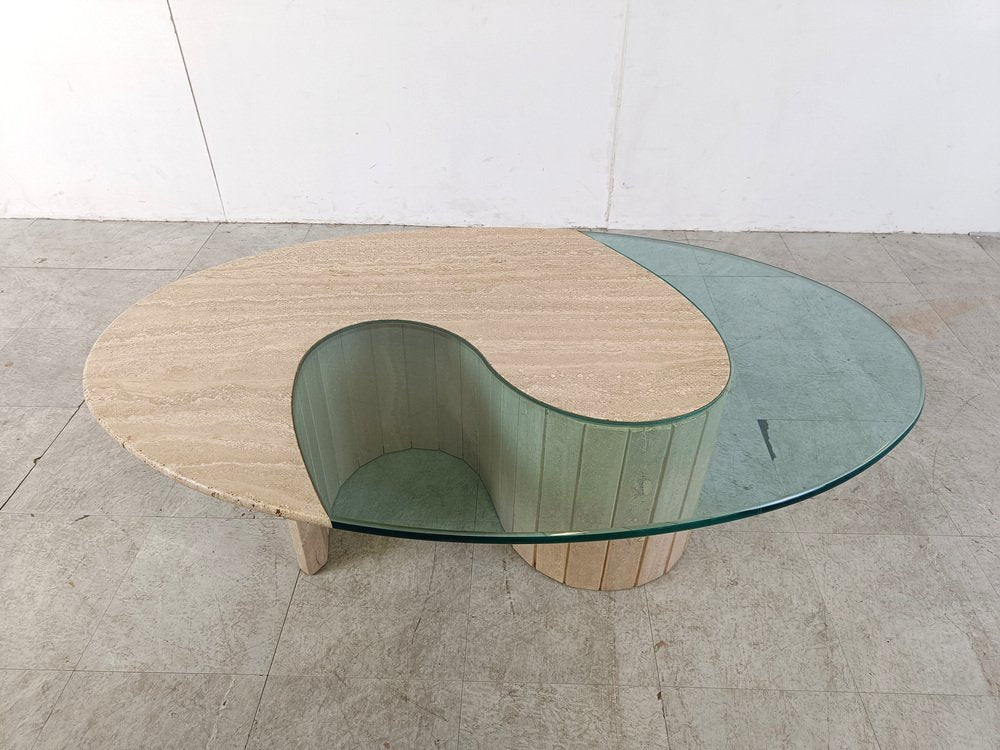 Travertine and Glass Coffee Table, 1970s