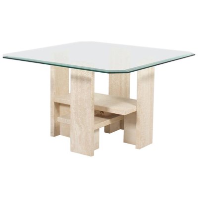 Travertine and Glass End Table by Willy Ballez, Belgium-QT-1263356