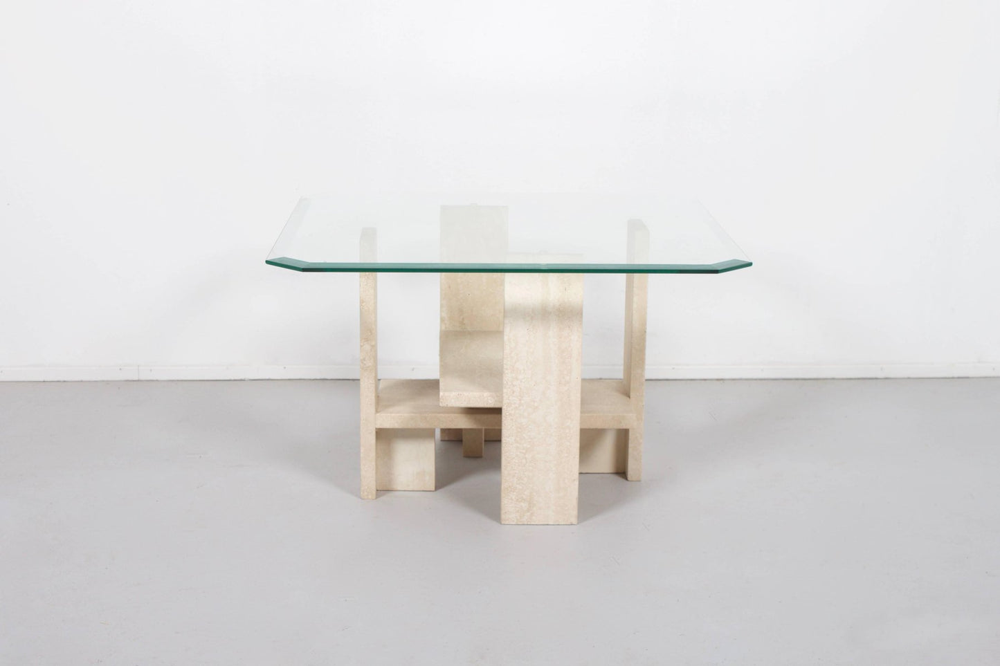 Travertine and Glass End Table by Willy Ballez, Belgium