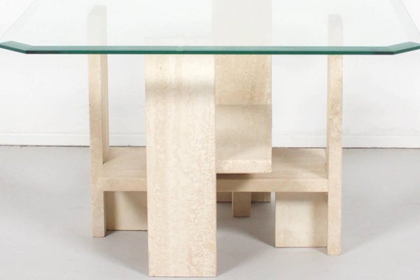 Travertine and Glass End Table by Willy Ballez, Belgium-QT-1263356