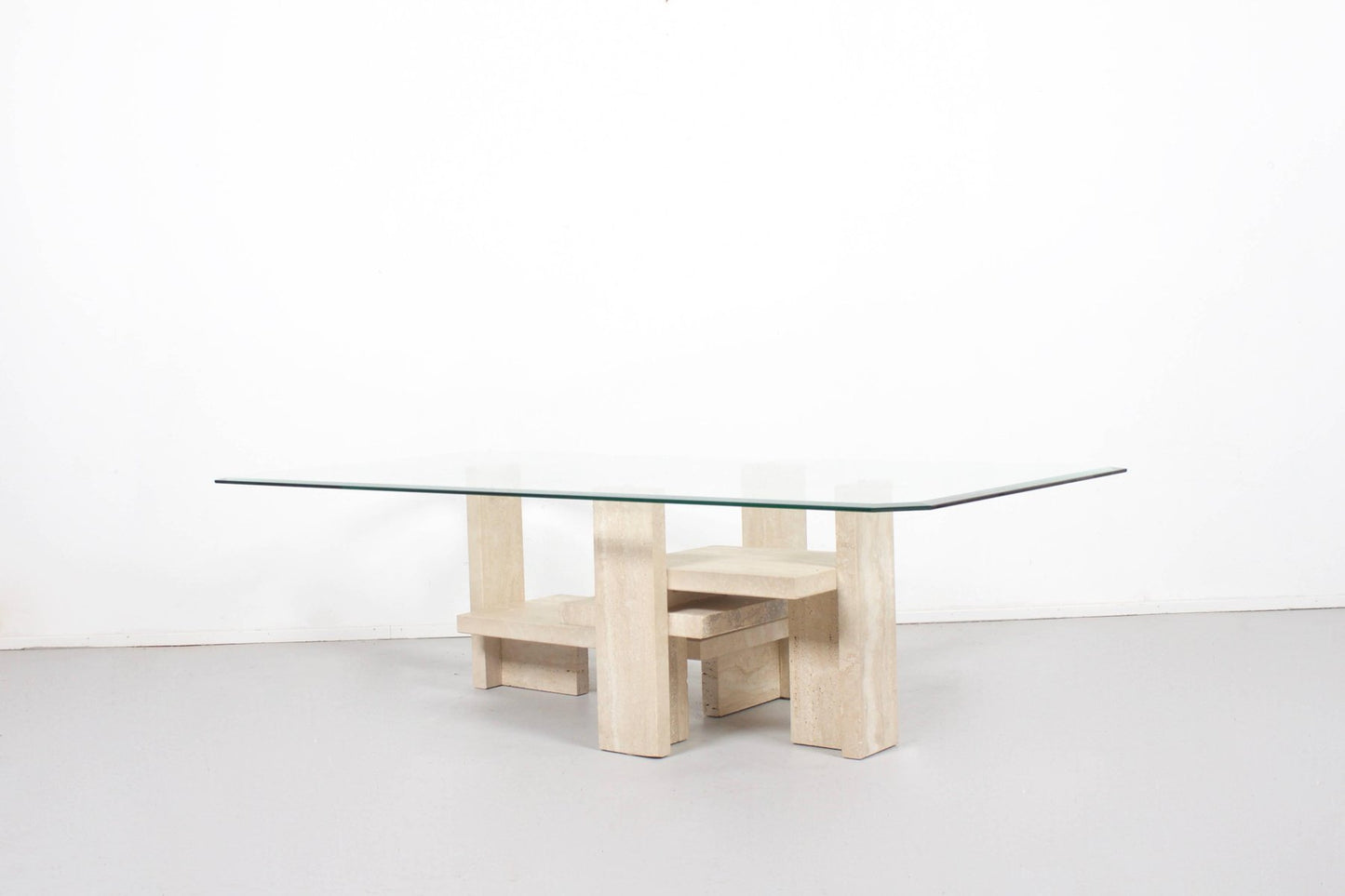 Travertine and Glass End Table by Willy Ballez, Belgium